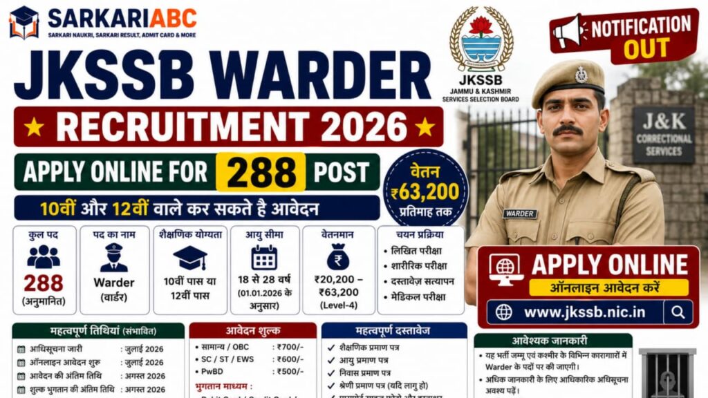 JKSSB Warder Recruitment 2026