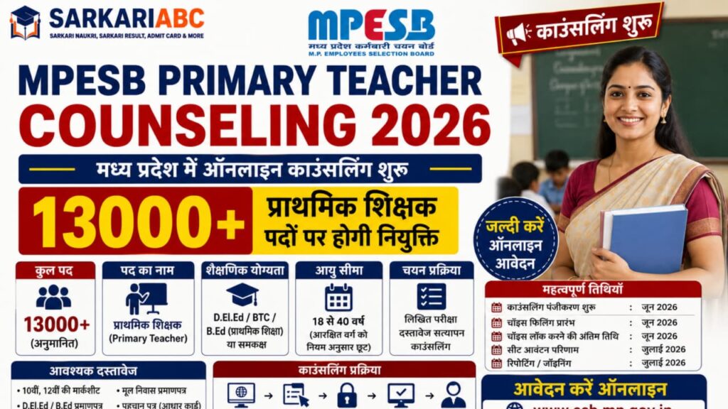 MPESB Primary Teacher Counseling 2026