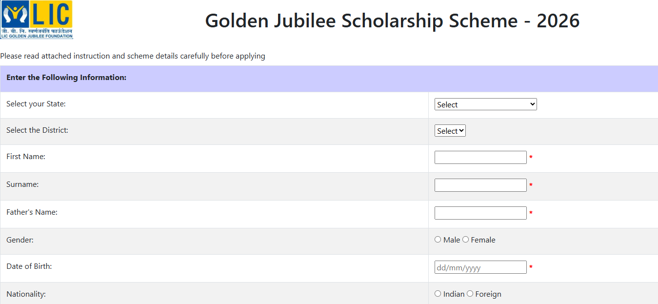 LIC Golden Jubilee Scholarship Scheme 2026